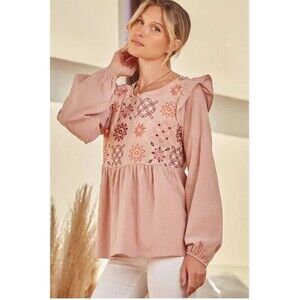 Savannah Jane women’s blouse boho baby doll embroidered top  size medium